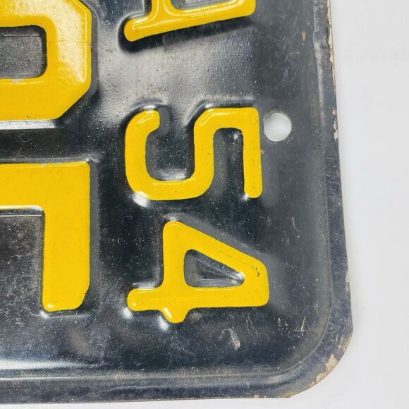 1954 Yellow on Black Nebraska License Plate 1 = Douglas County Omaha - Picture 8 of 11